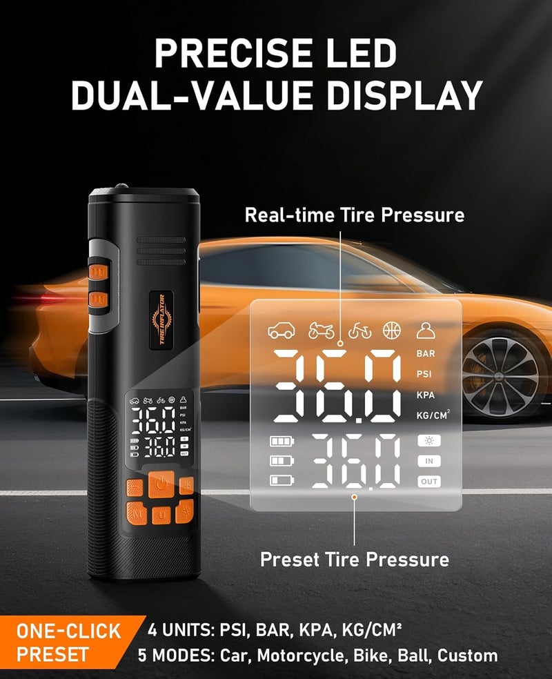 Aneson Tire Inflator Portable Air Compressor, 150PSI Air Pump for Car Tires, LED Light & Auto Shutoff, Cordless Electric Bike Tire Pump with Digital Pressure Gauge for Car, Motorcycle, Bicycle, Ball - Image 4